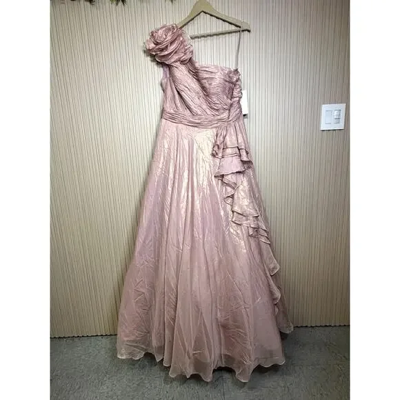 Mac Duggal 49252 Floral One Shoulder Ruffle Prom Gown Size 14 Dresses
